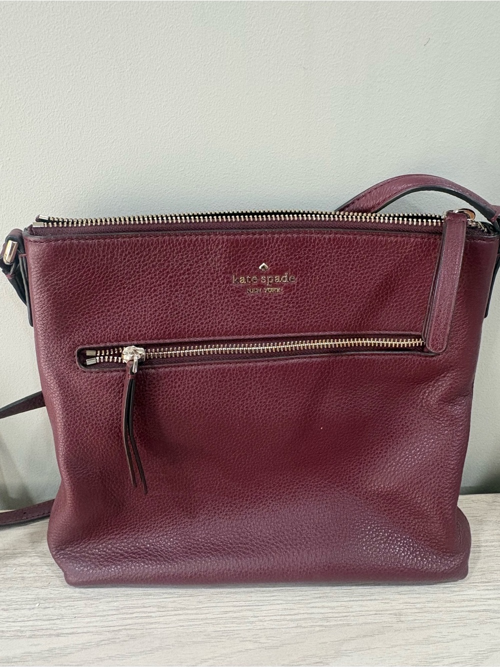 Kate Spade New York Jackson Top Zip Leather Crossbody Bag Soft Maroon Pebbled